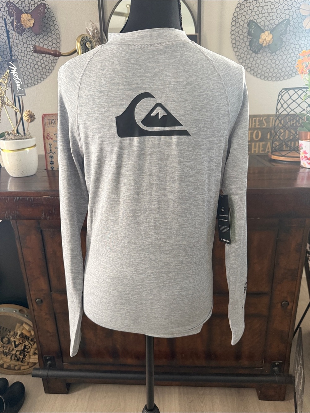Quiksilver All Time Light Gray Long Sleeve Logo Rash Guard